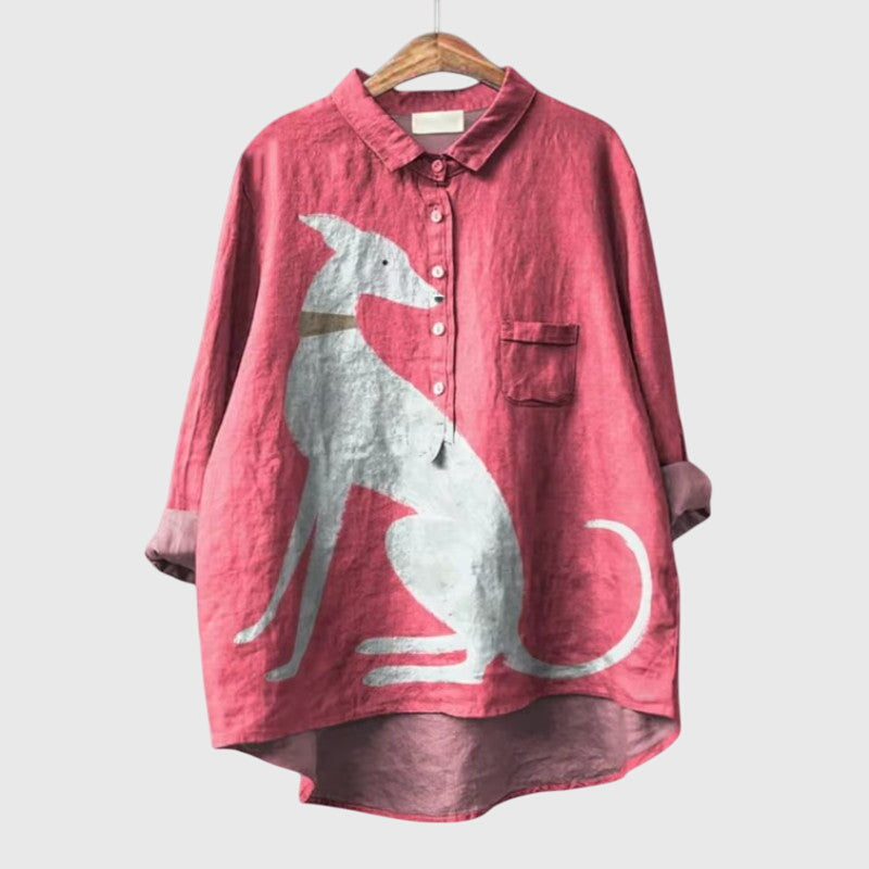 Jenny | Rolig Blus med Hundmotiv och Lång Ärm