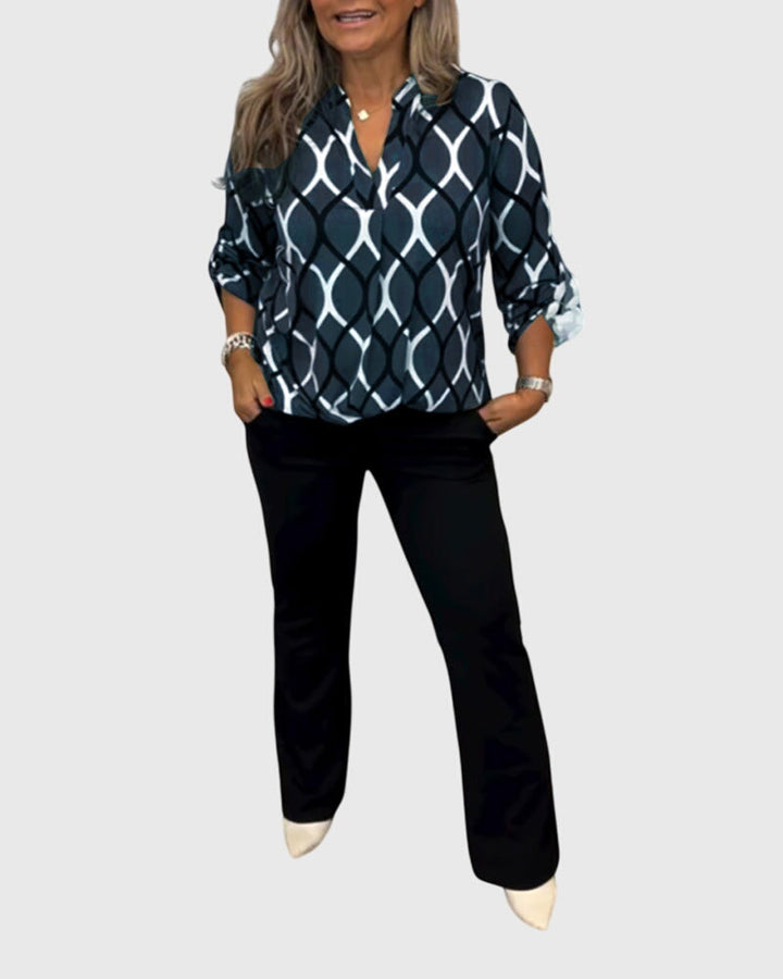 Vera | Ledig Blus med Geometriskt Mönster