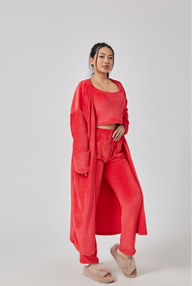 Pyjamas dam i tredelat set med mjuk och fluffig känsla
