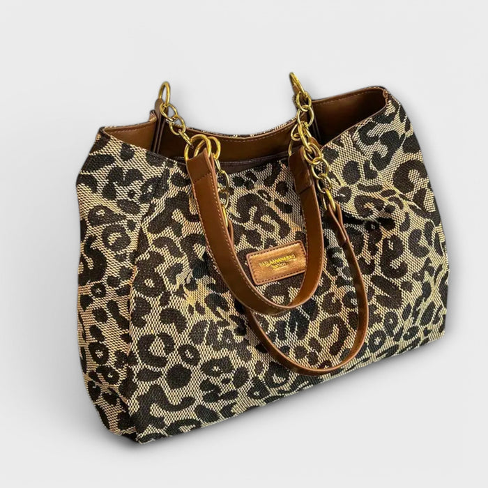 Olivia - Tote-väska i Canvas med Leopardmönster