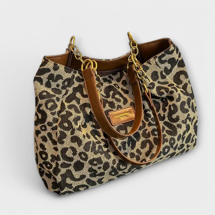 Olivia - Tote-väska i Canvas med Leopardmönster