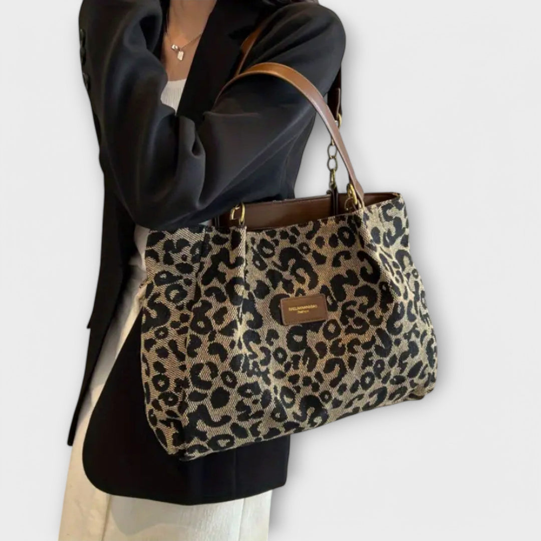 Olivia - Tote-väska i Canvas med Leopardmönster