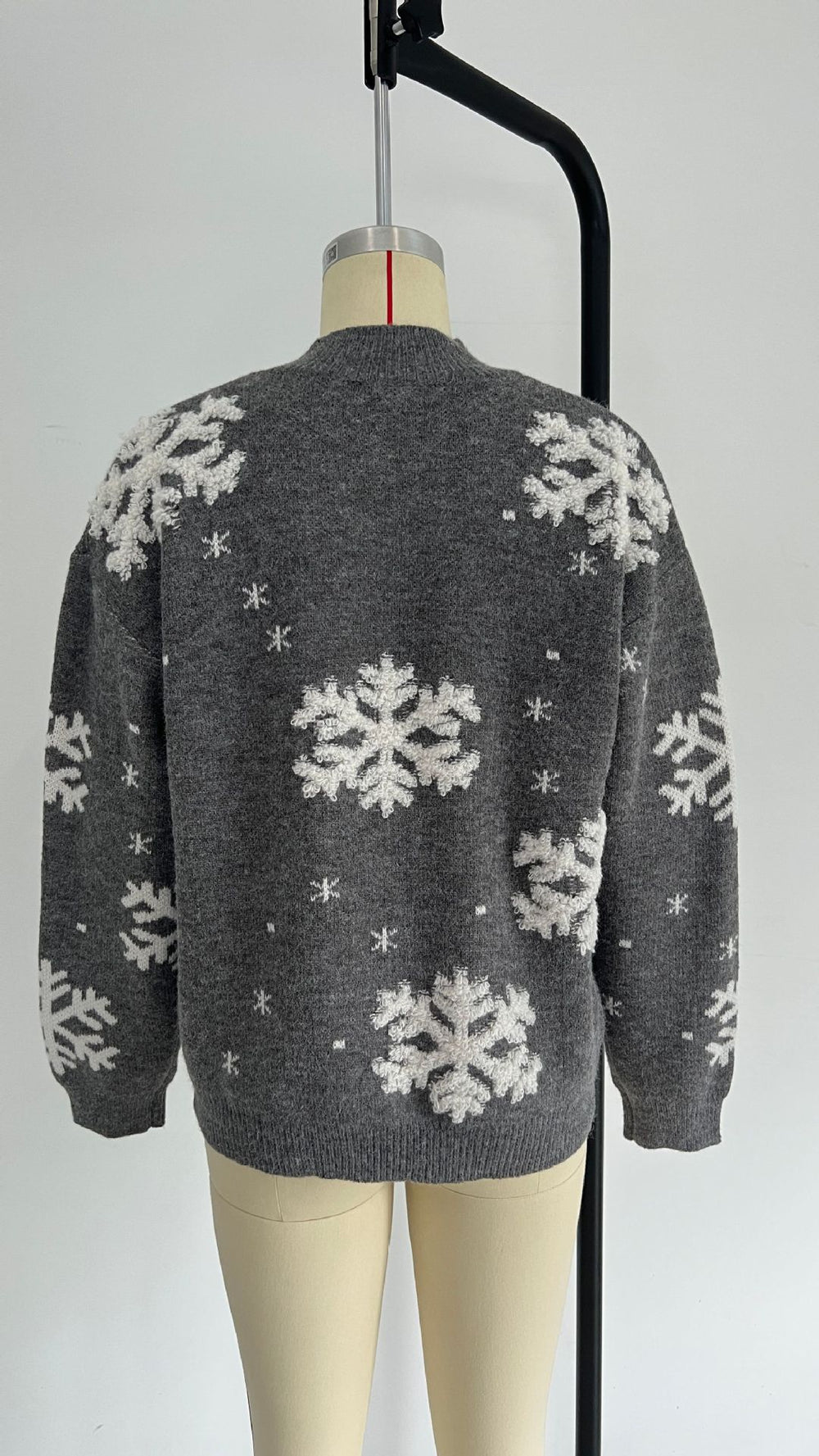 Stickad tröja för dam med snöflingor, fluffig och lös passform, S till XL