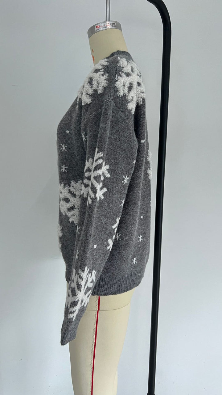 Stickad tröja för dam med snöflingor, fluffig och lös passform, S till XL