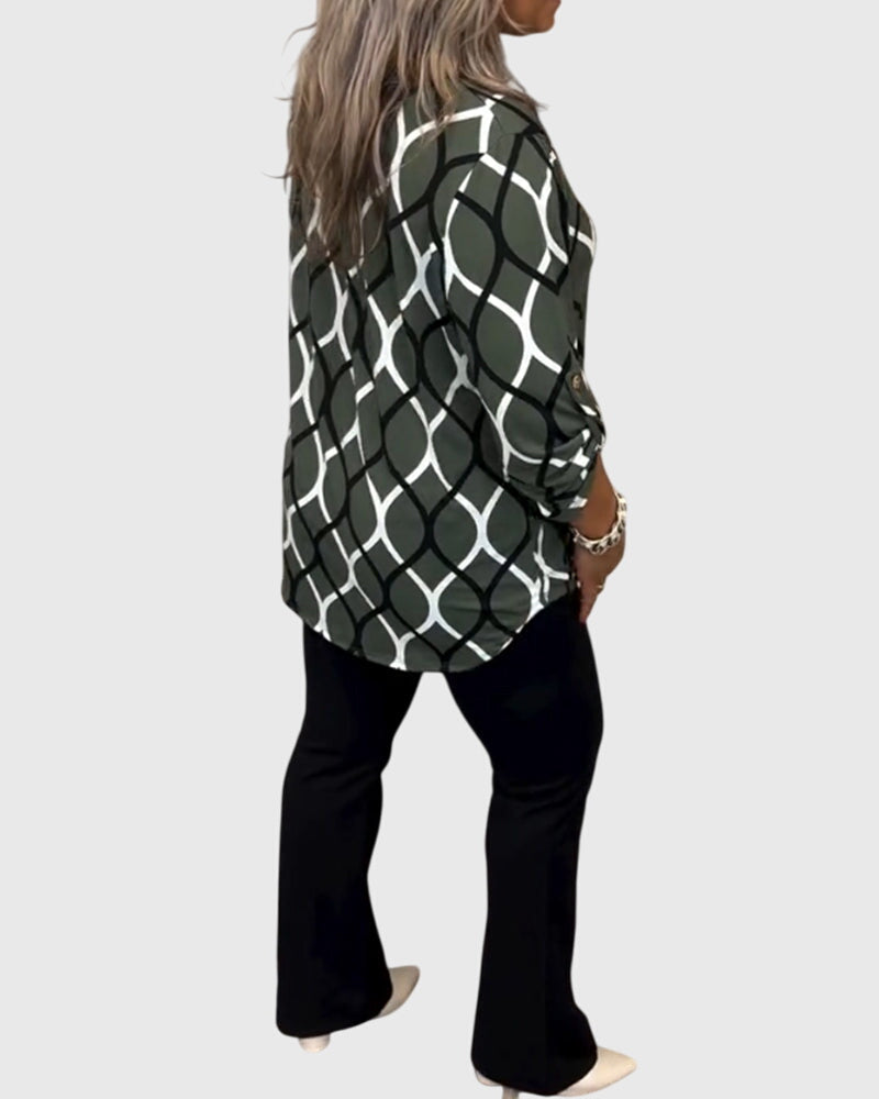 Vera | Ledig Blus med Geometriskt Mönster
