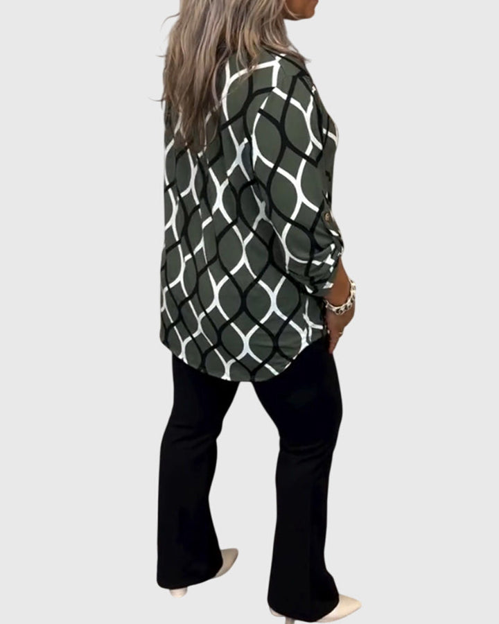 Vera | Ledig Blus med Geometriskt Mönster