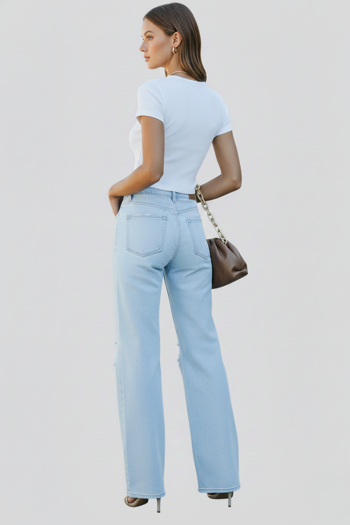 Jenny | Vida Jeans med Slitningar och Hög Midja