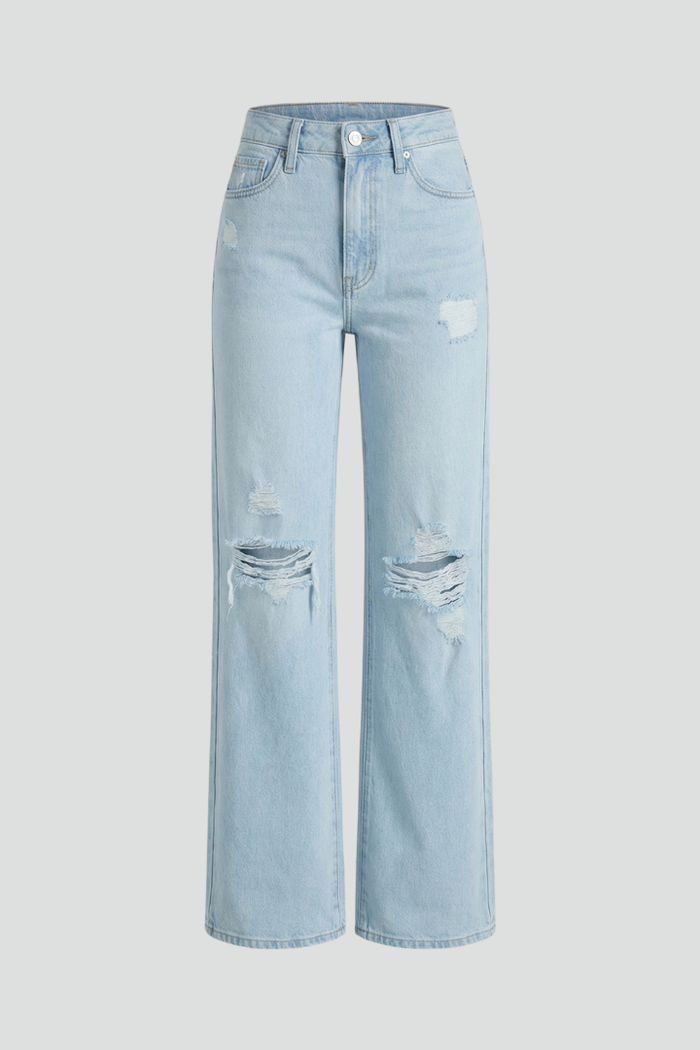 Jenny | Vida Jeans med Slitningar och Hög Midja