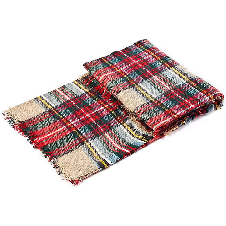 Stor rutig sjal i tartan med fransar, mjuk och varm, 150 x 150 cm