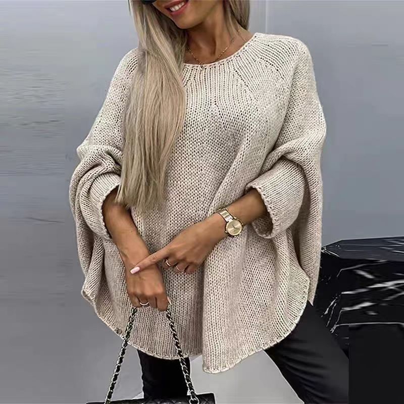 Oversize stickad tröja med fladdermusärm och sjalkrage