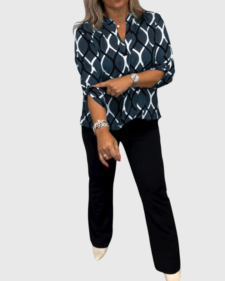 Vera | Ledig Blus med Geometriskt Mönster
