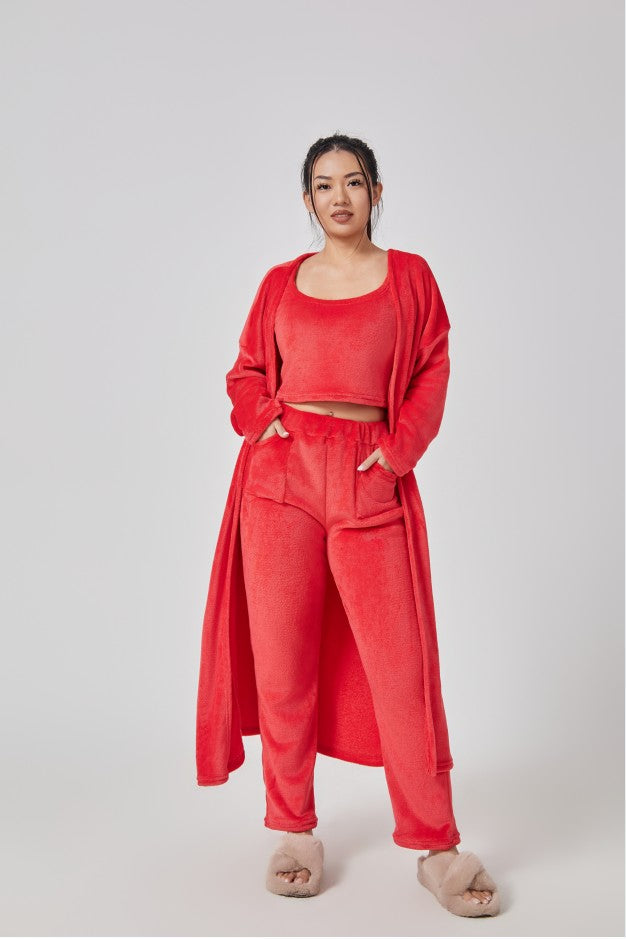 Pyjamas dam i tredelat set med mjuk och fluffig känsla