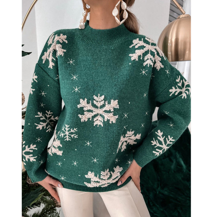 Stickad tröja för dam med snöflingor, fluffig och lös passform, S till XL