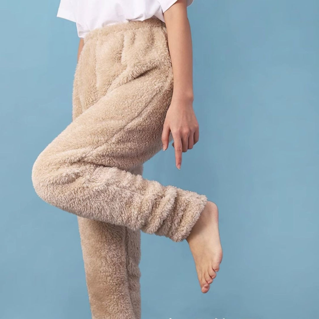 Fodrade leggings dam i korallfleece med fot, tjocka och varma