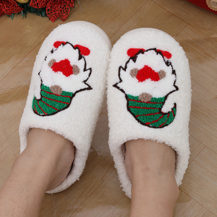 Jultofflor med tomte i mjuk plysch och halkfri sula