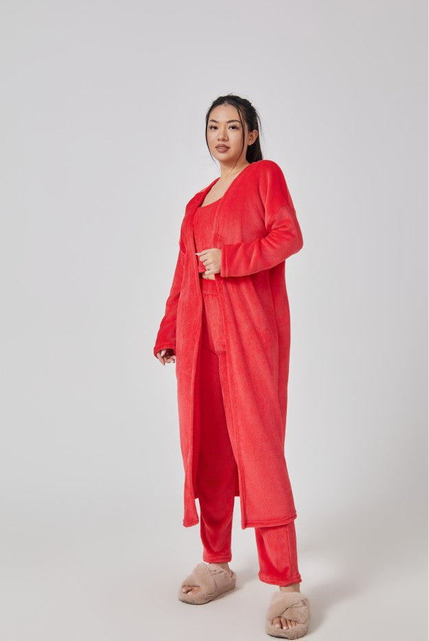 Pyjamas dam i tredelat set med mjuk och fluffig känsla