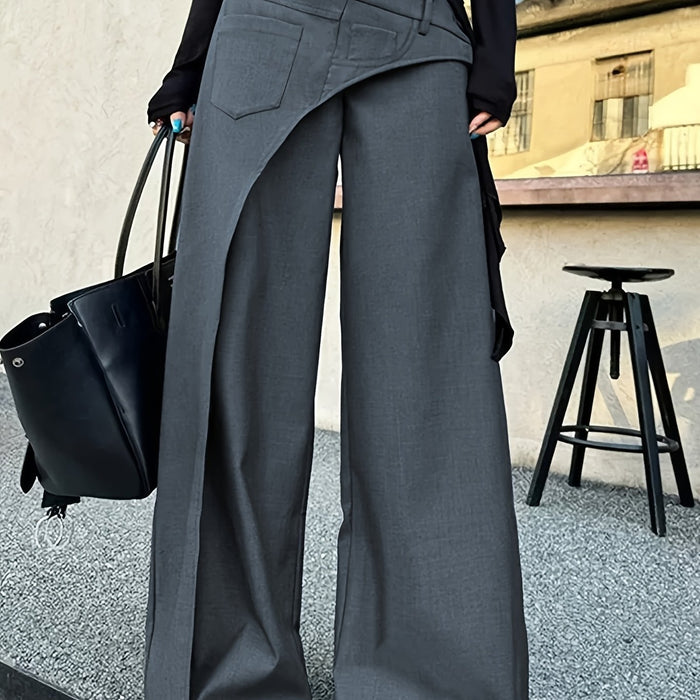Dam Wide-Leg Byxa med Hög Midja och Skiktad Detalj