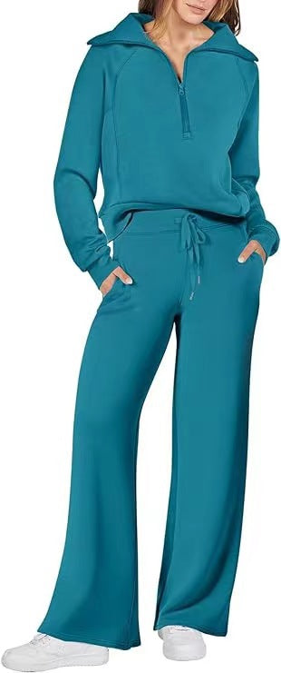 Tvådelat set dam för fritid i polyester, enfärgat