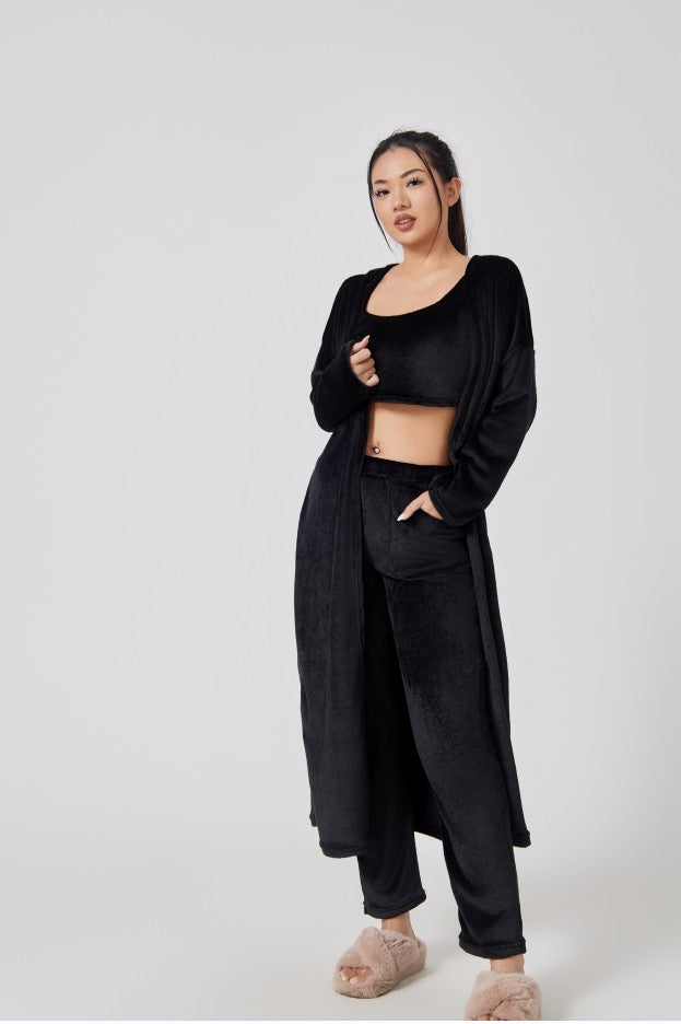 Pyjamas dam i tredelat set med mjuk och fluffig känsla