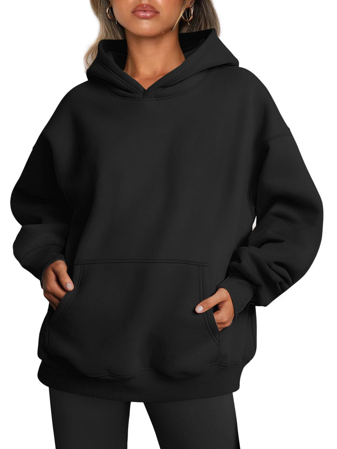 Oversized hoodie med fleece och känguruficka