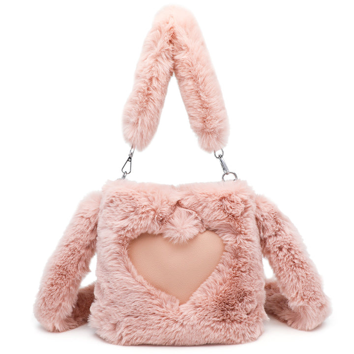 Rosa fluffig hjärtväska med kaninöron
