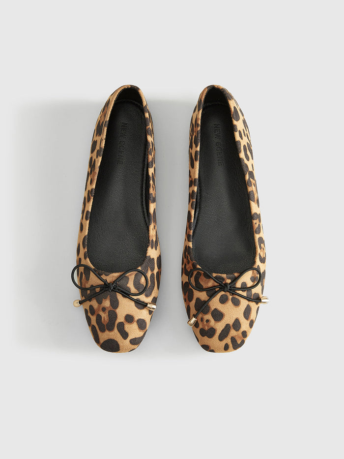 Dam Leopardmönstrade Ballerinaskor med Rosettdetalj