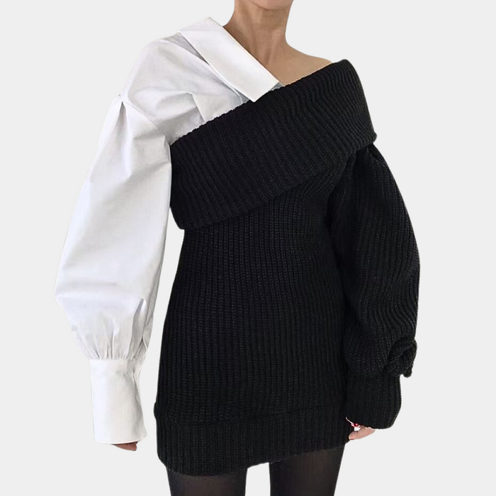 Off Shoulder-klänning med Ribbad Asymmetrisk Design