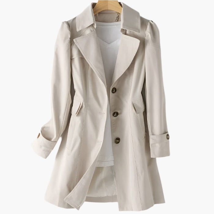 Dam Klassisk Trenchcoat med Knappar och Lång Passform