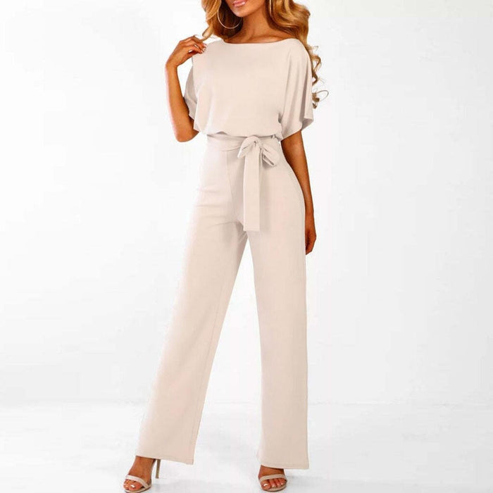 Ledig Jumpsuit med Knytbälte och Kort Ärm