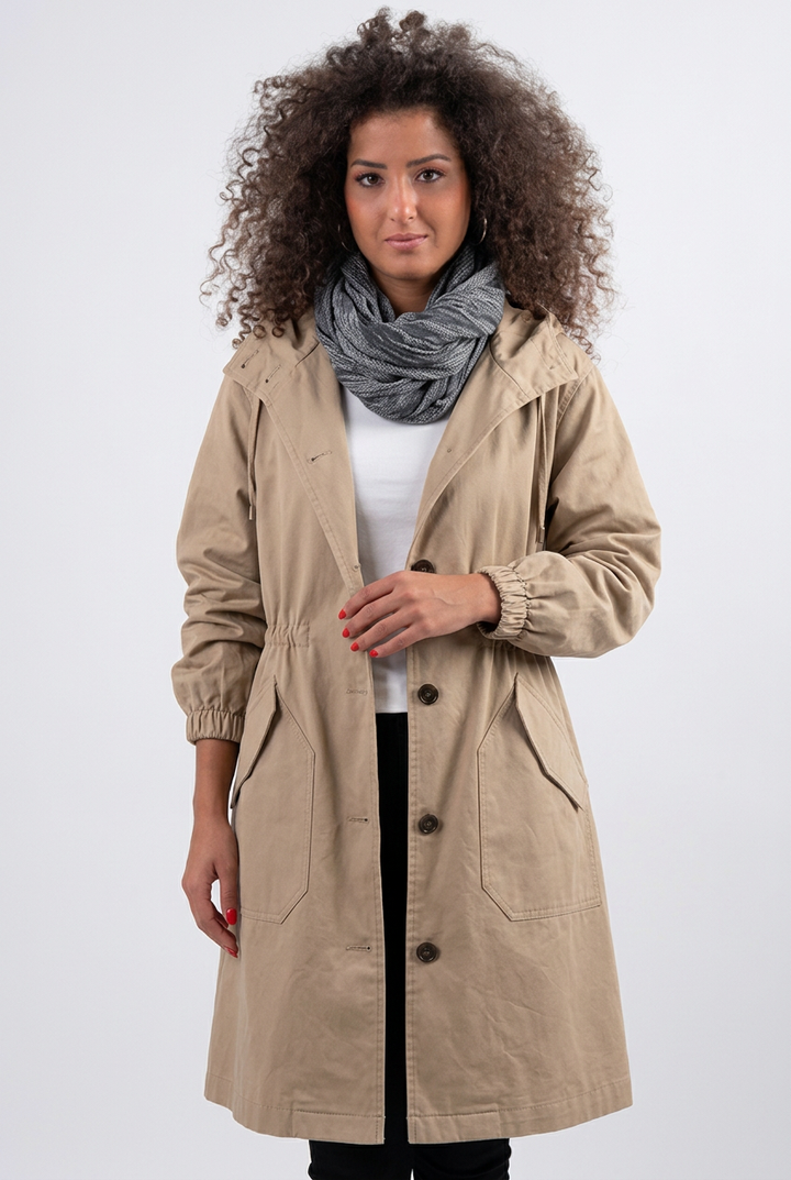 Louise | Lång Vattenavvisande Parkas med Huva och Dragsko