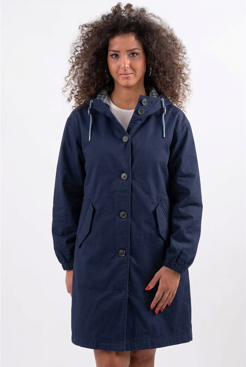 Louise | Lång Vattenavvisande Parkas med Huva och Dragsko