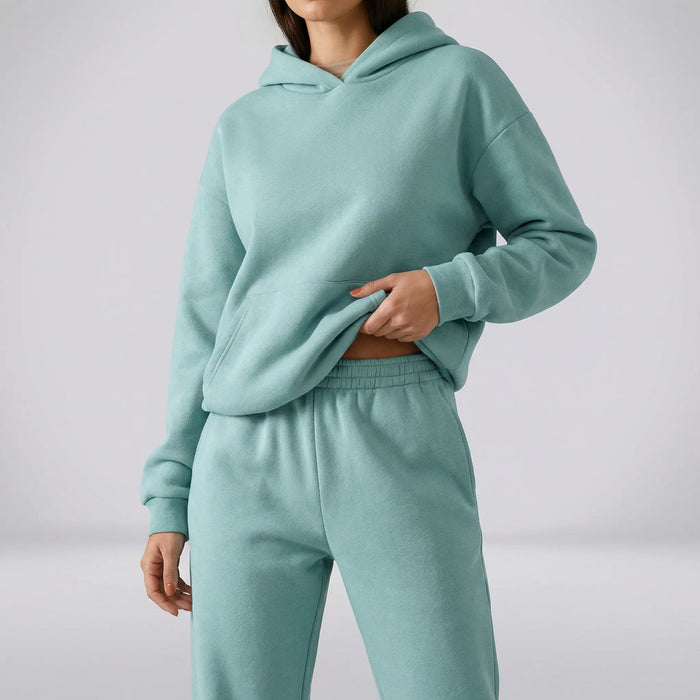 Dam Loungewear-set med Huva och Elastisk Midja