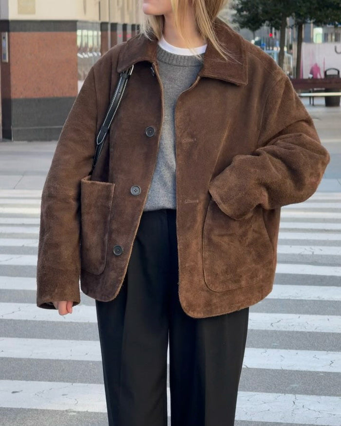 Dam Oversized Jacka med Knappar och Stora Fickor