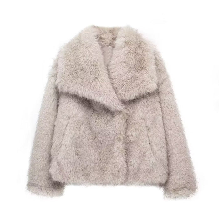 Fluffig Oversize Konstpälsjacka med Bred Krage