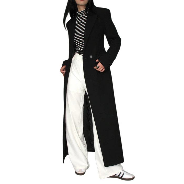 Dam Lång Trenchcoat med Knäppning och Klassisk Krage