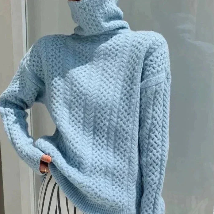 Dam Polotröja med Texturmönster och Lång Ärm