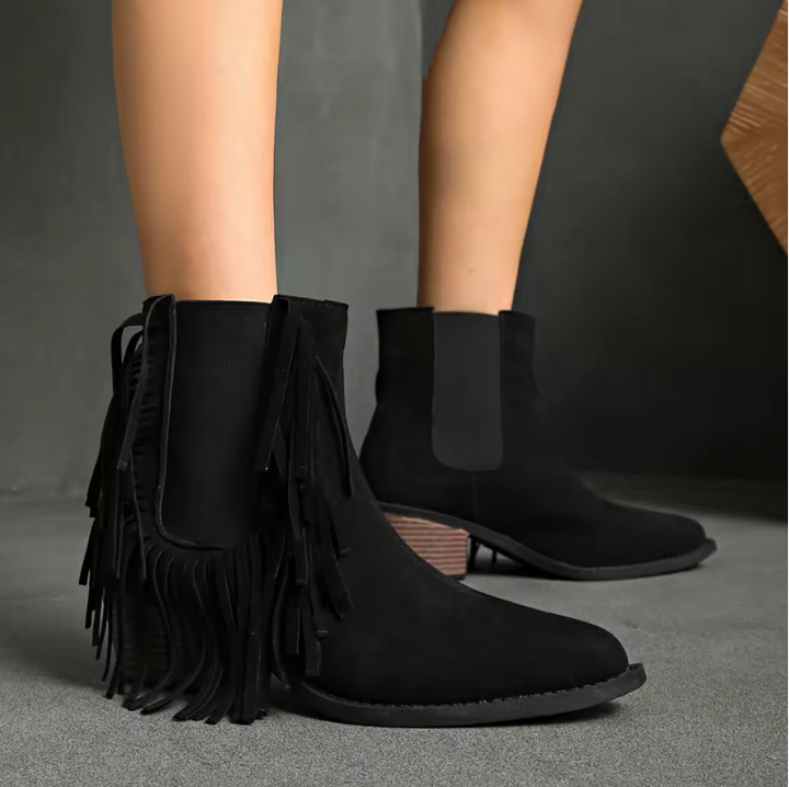 Gunilla | Lyxiga Ankelboots med Fransar och Djurmönster