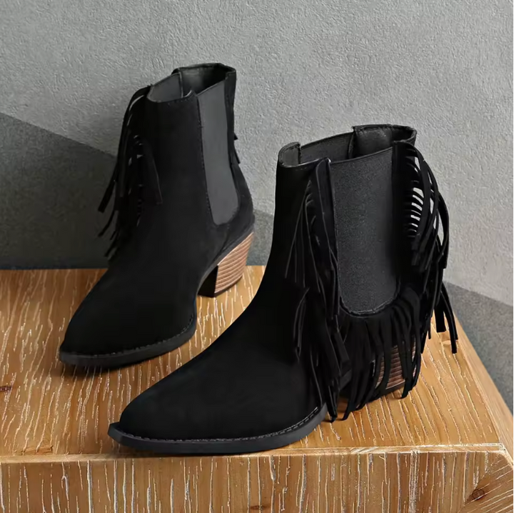 Gunilla | Lyxiga Ankelboots med Fransar och Djurmönster