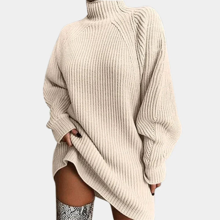 Dam Oversized Stickad Tröja med Ribbstickat Muddar