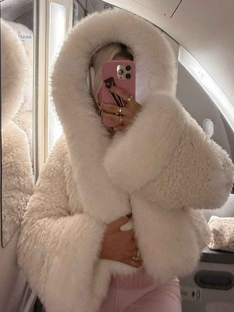 Fluffig Konstpäls Jacka med Oversize Huva