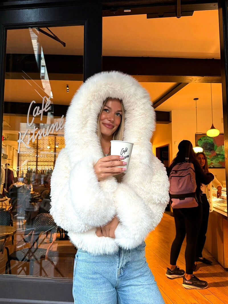 Fluffig Konstpäls Jacka med Oversize Huva