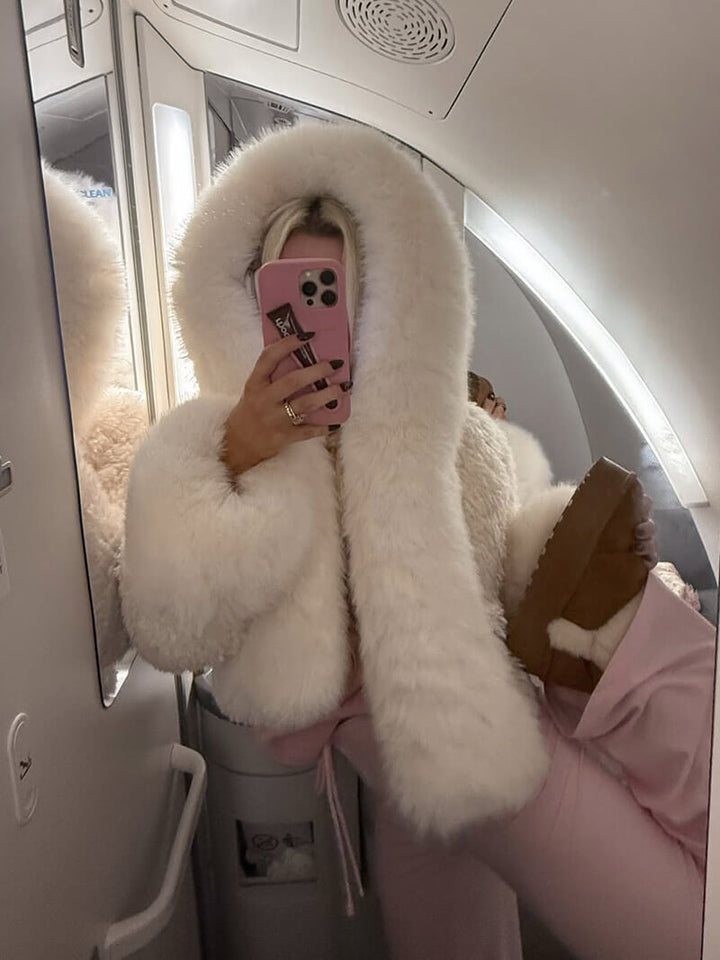 Fluffig Konstpäls Jacka med Oversize Huva