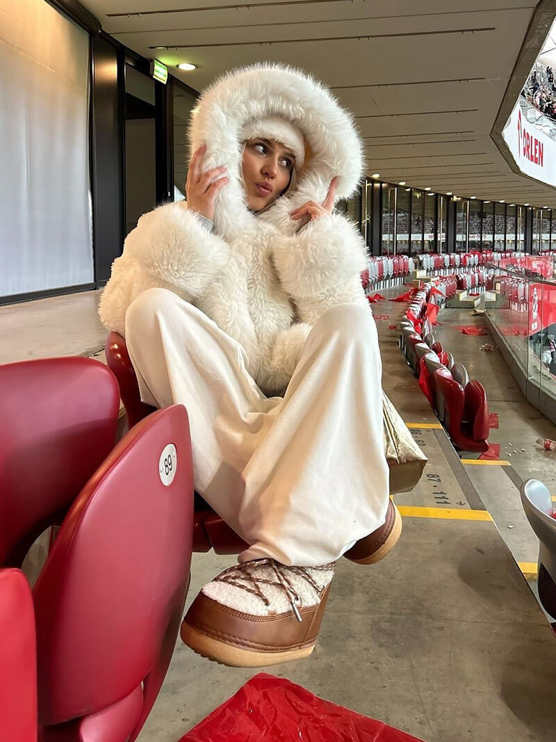 Fluffig Konstpäls Jacka med Oversize Huva