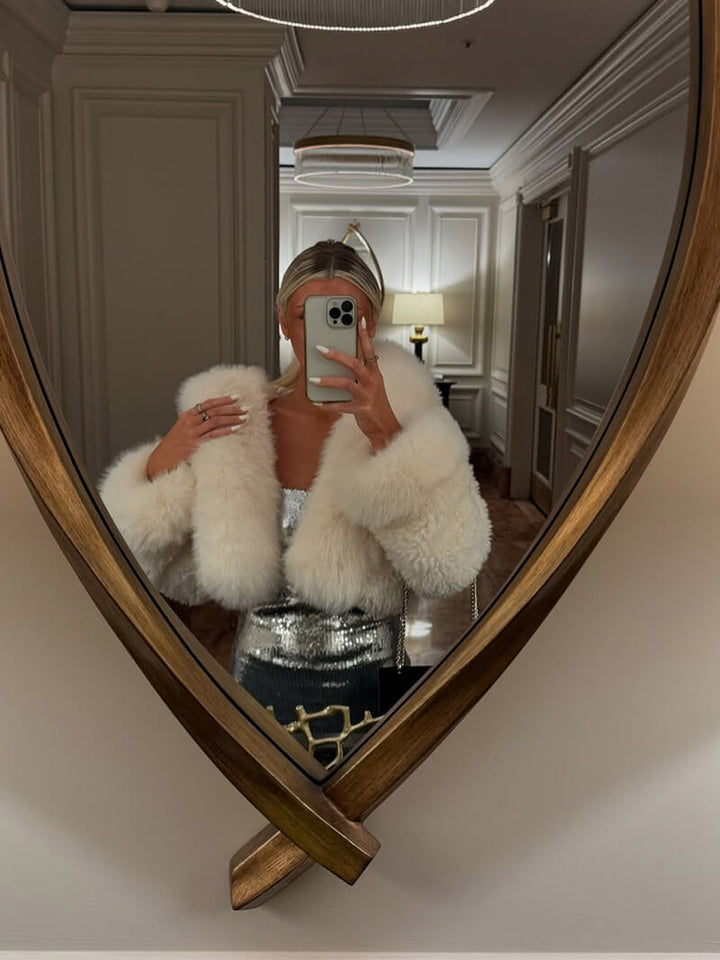 Fluffig Konstpäls Jacka med Oversize Huva