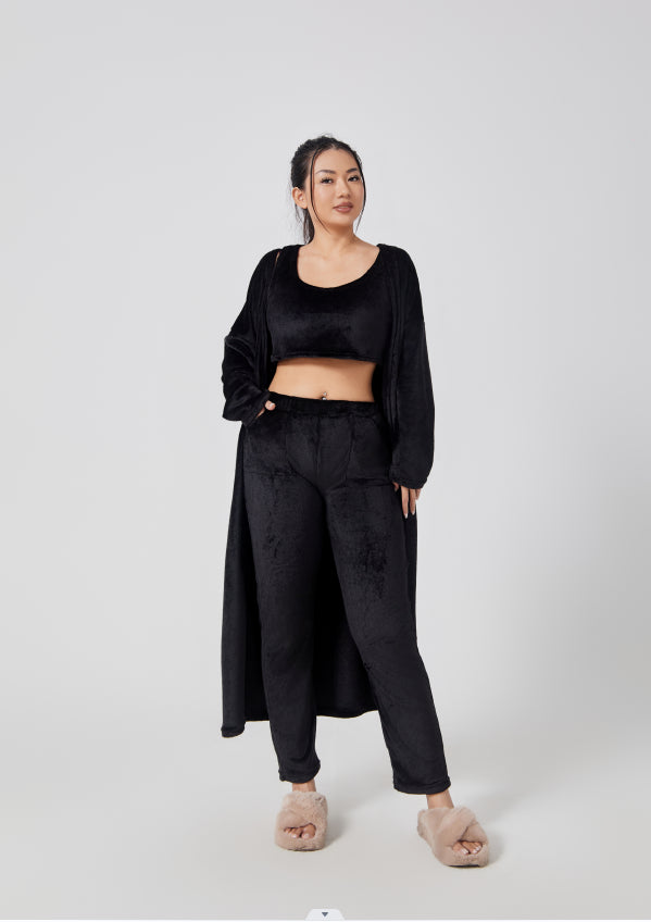 Pyjamas dam i tredelat set med mjuk och fluffig känsla