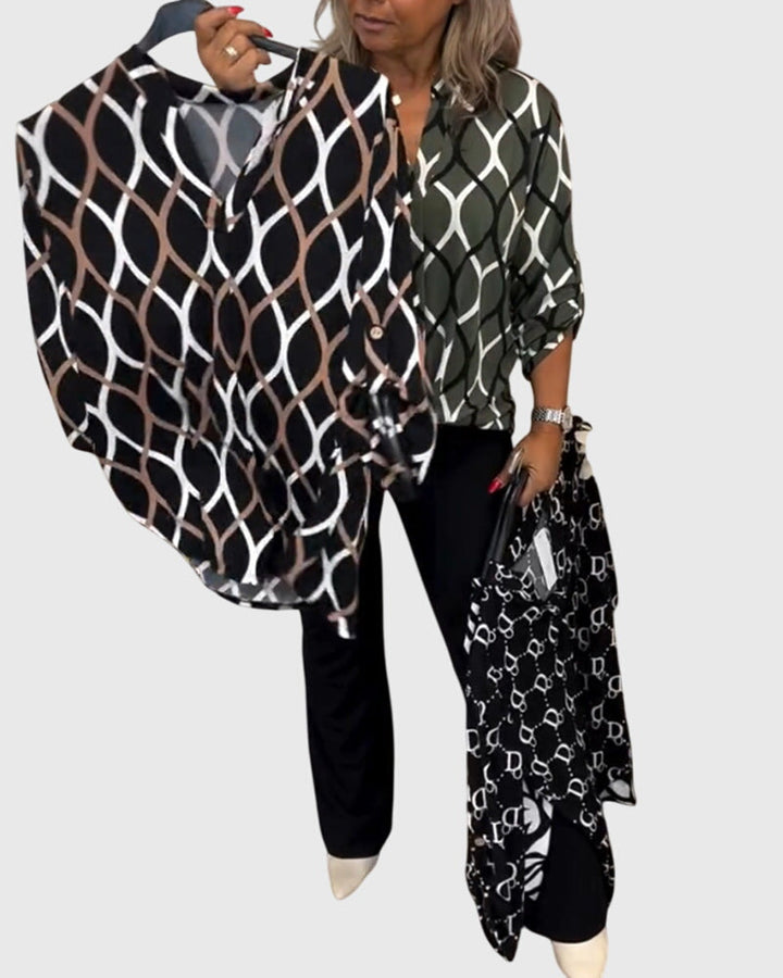 Vera | Ledig Blus med Geometriskt Mönster