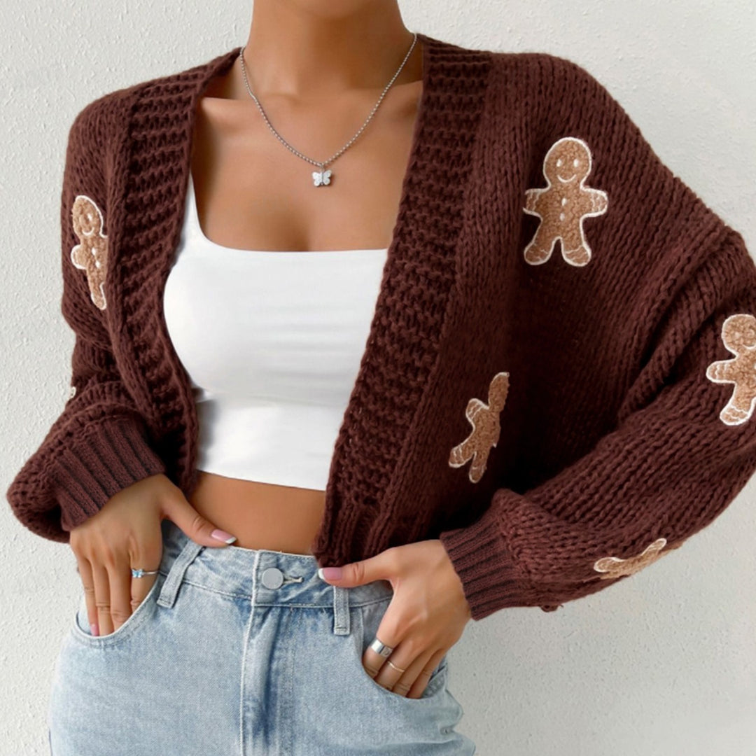 Stickad tröja med pepparkaksgubbe och V-ringning, S–XL