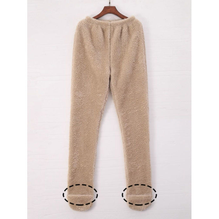 Fodrade leggings dam i korallfleece med fot, tjocka och varma