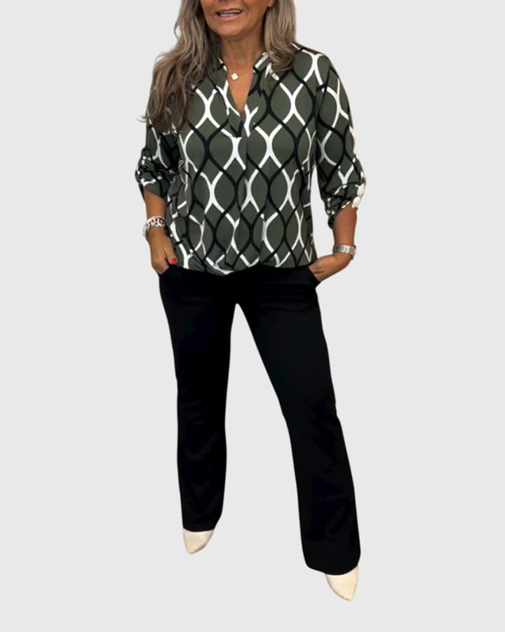 Vera | Ledig Blus med Geometriskt Mönster