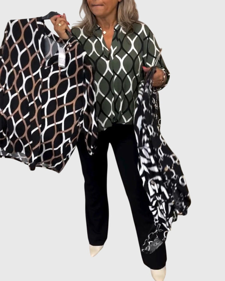 Vera | Ledig Blus med Geometriskt Mönster